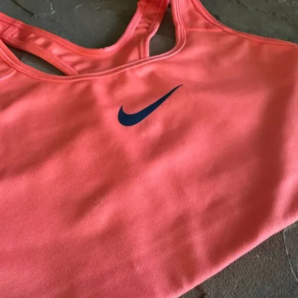 Nike Dri Fit Sports Bra Small Hot Pink Swoosh Unlined No Padding Gym Workout - Picture 3 of 9